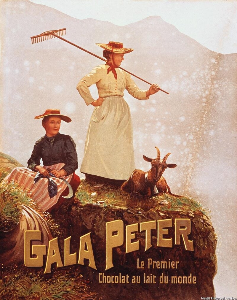 2_1910 ca_GALA PETER_two peasant women holding a rattle and a sickle_poster (CH_AHN_CSP5_D.2.4-HI100139)_1