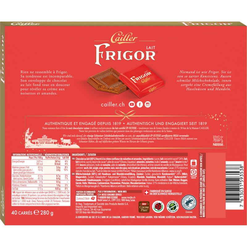 Frigor Lait Carrés 280g